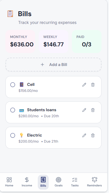 Personal Productivity Assistant app screen