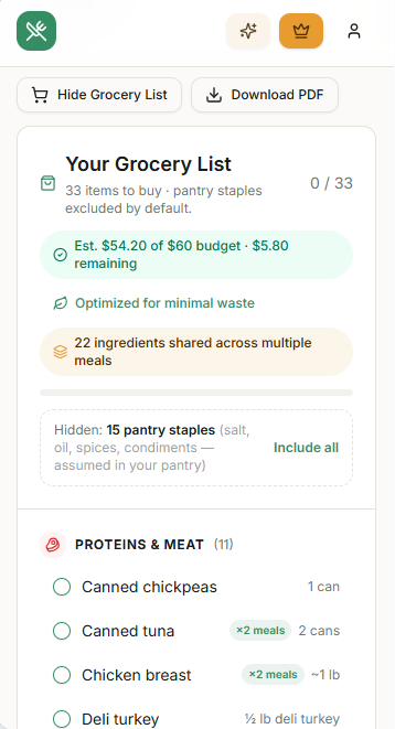 Grocery list PDF