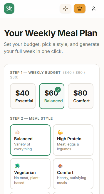 Weekly budget selection