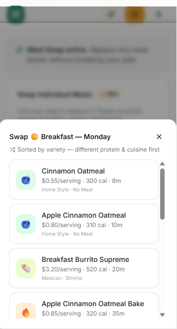 Meal Swap Feature
